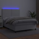 VidaXL Łóżko kontynentalne z materacem i LED, biała ekoskóra 140x190cm