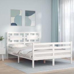 VidaXL Rama łóżka z wezgłowiem, biała, lite drewno