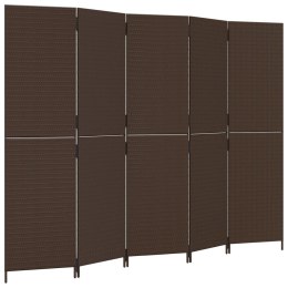 VidaXL Parawan 5-panelowy, brązowy, polirattan