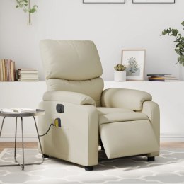 VidaXL Rozkładany fotel masujący, elektryczny, kremowy, sztuczna skóra