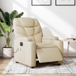 VidaXL Rozkładany fotel masujący, elektryczny, kremowy, tkanina