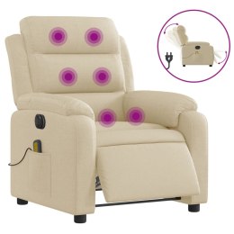 VidaXL Rozkładany fotel masujący, elektryczny, kremowy, tkanina