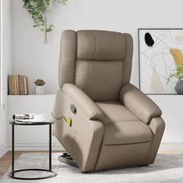 VidaXL Podnoszony fotel masujący, rozkładany, cappuccino, ekoskóra