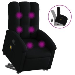 VidaXL Podnoszony fotel masujący, rozkładany, czarny, obity tkaniną