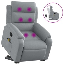 VidaXL Podnoszony fotel masujący, rozkładany, jasnoszary, tkanina