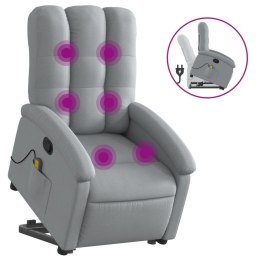 VidaXL Podnoszony fotel masujący, rozkładany, jasnoszary, tkanina