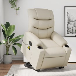 VidaXL Podnoszony fotel masujący, rozkładany, kremowy, ekoskóra
