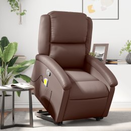 VidaXL Podnoszony fotel masujący, rozkładany, brązowy, ekoskóra