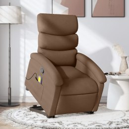 VidaXL Podnoszony fotel masujący, rozkładany, brązowy, obity tkaniną