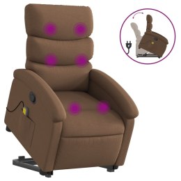 VidaXL Podnoszony fotel masujący, rozkładany, brązowy, obity tkaniną