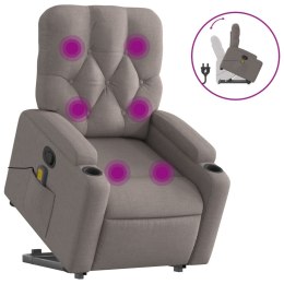 VidaXL Podnoszony fotel masujący, rozkładany, kolor taupe, tkanina