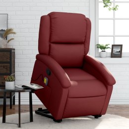 VidaXL Podnoszony fotel masujący, rozkładany, winna czerwień, ekoskóra