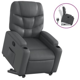 VidaXL Podnoszony fotel rozkładany, szary, obity sztuczną skórą