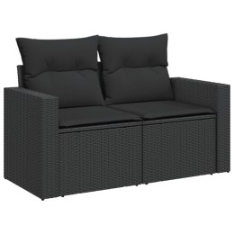 VidaXL Sofa ogrodowa z poduszkami, 2-osobowa, czarna, polirattan