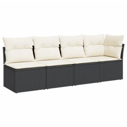 VidaXL Sofa ogrodowa z poduszkami, 4-osobowa, czarna, polirattan