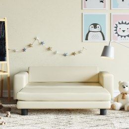 VidaXL Sofa dziecięca z podnóżkiem, kremowa, 100x50x30 cm, ekoskóra