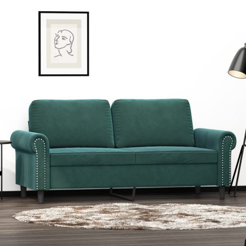 VidaXL Sofa 2-osobowa, ciemnozielona, 140 cm, tapicerowana aksamitem