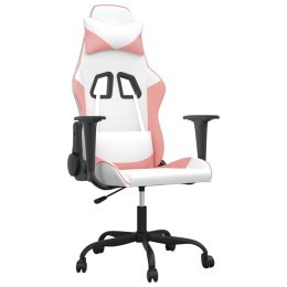 VidaXL Fotel gamingowy, biało-różowy, sztuczna skóra