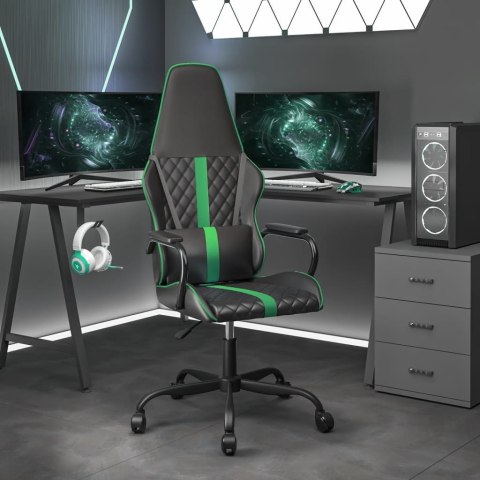 VidaXL Masujący fotel gamingowy, zielono-czarny, sztuczna skóra