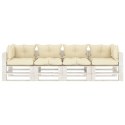 VidaXL Ogrodowa sofa 4-osobowa z palet, z kremowymi poduszkami, drewno