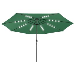VidaXL Parasol ogrodowy z LED i metalowym słupkiem, 400 cm, zielony