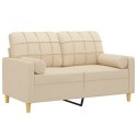 VidaXL 2-osobowa sofa z poduszkami, kremowa, 120 cm, tkanina