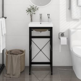 VidaXL Stelaż łazienkowy z wbudowaną umywalką, czarny, żelazo