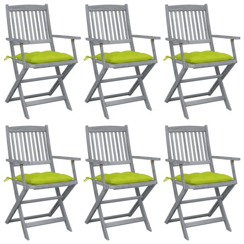 VidaXL Składane krzesła ogrodowe, 6 szt., z poduszkami, akacjowe