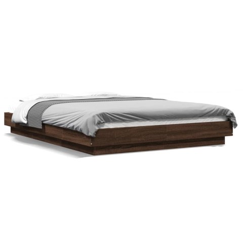 VidaXL Rama łóżka, brązowy dąb, 135x190 cm, materiał drewnopochodny