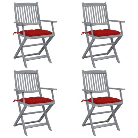 VidaXL Składane krzesła ogrodowe, 4 szt., poduszki, drewno akacjowe