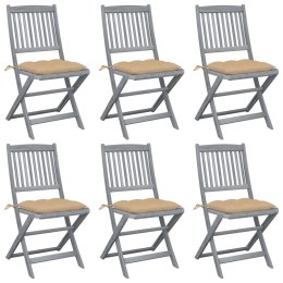 VidaXL Składane krzesła ogrodowe, 6 szt., poduszki, drewno akacjowe