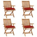 VidaXL Składane krzesła ogrodowe z poduszkami, 4 szt., drewno tekowe