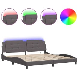 VidaXL Rama łóżka z LED, szara, 200x200 cm, sztuczna skóra