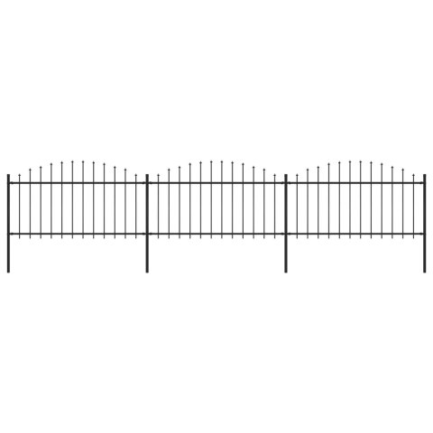 VidaXL Panele ogrodzeniowe z grotami, stal, (1,25-1,5) x 5,1 m, czarne