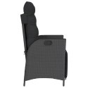 VidaXL Rozkładany fotel ogrodowy z podnóżkiem, czarny polirattan