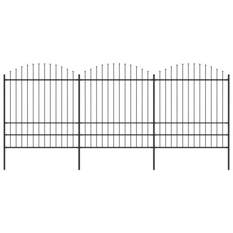 VidaXL Panele ogrodzeniowe z grotami, stal, (1,75-2) x 5,1 m, czarne