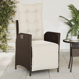 VidaXL Rozkładany fotel ogrodowy z podnóżkiem, brązowy polirattan