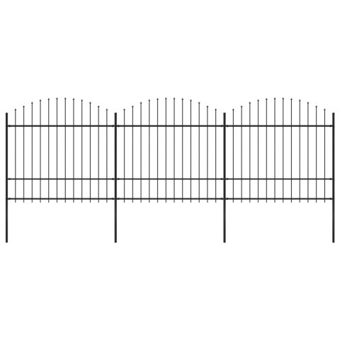 VidaXL Panele ogrodzeniowe z grotami, stal, (1,5-1,75) x 5,1 m, czarne