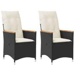 VidaXL Rozkładane fotele ogrodowe, 2 szt, poduszki, czarny rattan PE