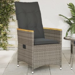 VidaXL Rozkładane krzesło ogrodowe z poduszkami, szary polirattan