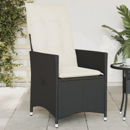 VidaXL Rozkładany fotel ogrodowy z poduszkami, czarny polirattan
