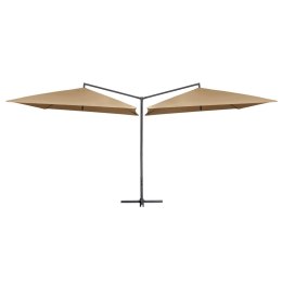 VidaXL Podwójny parasol na stalowym słupku, 250 x 250 cm, taupe