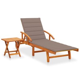 VidaXL Ogrodowy leżak ze stolikiem i poduszką, lite drewno akacjowe