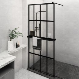 VidaXL Ścianka prysznicowa z półką, czarna, 90x195 cm, ESG i aluminium
