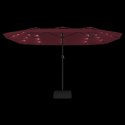 VidaXL Podwójny parasol ogrodowy z LED, bordowy, 449x245 cm