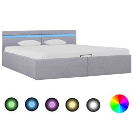 VidaXL Rama łóżka, podnośnik i LED, jasnoszara, tkanina, 180 x 200 cm