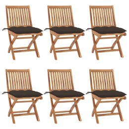VidaXL Składane krzesła ogrodowe z poduszkami, 6 szt., drewno tekowe