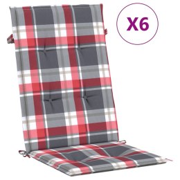 VidaXL Poduszki na krzesła ogrodowe 6 szt., czerwona krata 120x50x3 cm