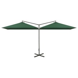 VidaXL Podwójny parasol na stalowym słupku, zielony, 600x300 cm