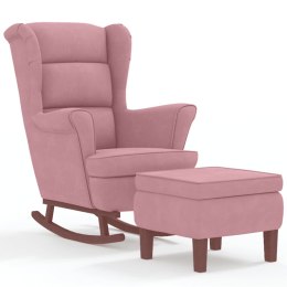 VidaXL Fotel bujany na drewnianych nogach, z podnóżkiem, różowy